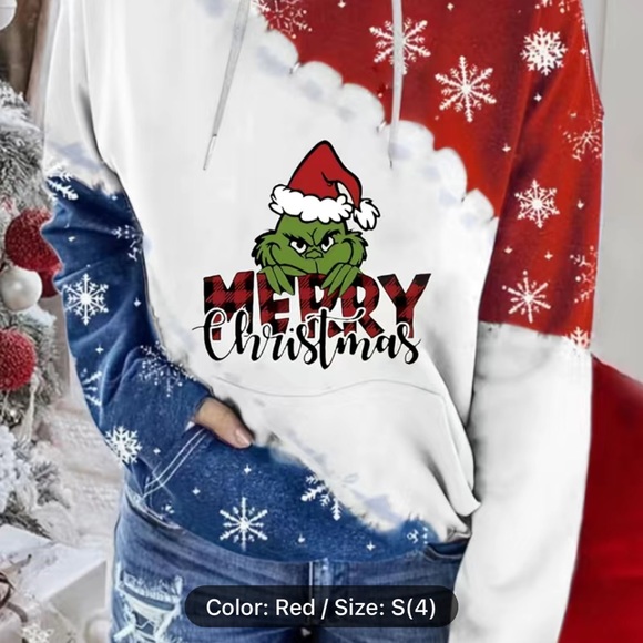 🎄🎁 NWT PATRIOTIC WINTER CHRISTMAS GRINCH HOODED GRAPHIC SWEATSHIRT Women’s L - Picture 2 of 13